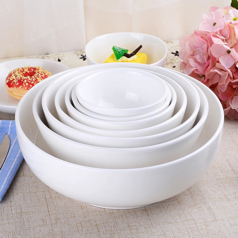 Customized Logo Ceramic Fruit or Ramen Bowl Small or Large Round Shape in White Modern Design for New Year's