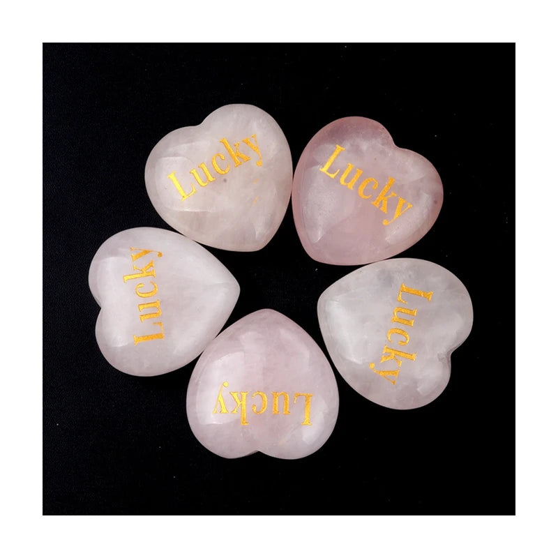 HY Factory Directly Selling Engraved Polished Lucky Stones Inspirational Stones Heart Rose Quartz