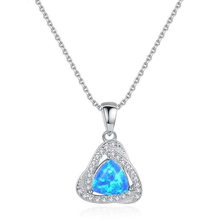 Dainty 925 Sterling Silver White Gold Plated Simple Love Heart Shape Natural Opal Charm Pendant Necklace for Women