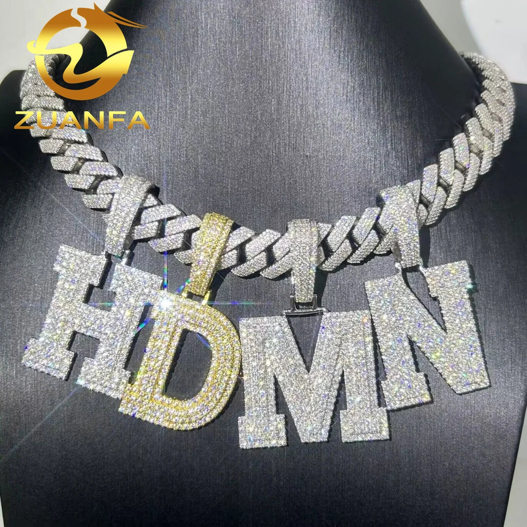 Custom 925 Sterling Silver Micro Pave Iced Out Hip Hop Jewelry Name A-Z Single Initials Moissanite Letter Pendant