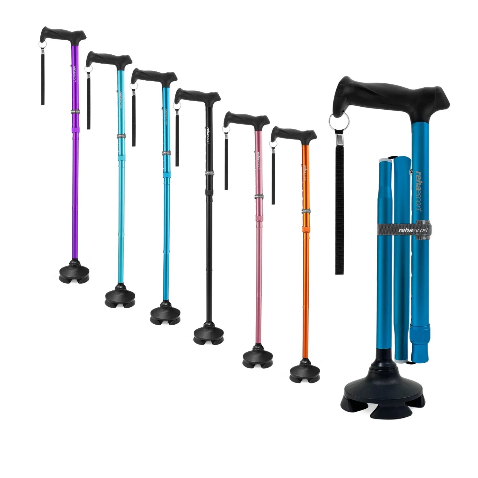 Rehaescort Lightweight Adjustable Collapsible Aluminum Walking Cane for Elderly Twin Grip 300 lb Load Capacity 39" Adjustable