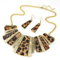 Europe and America Fashion Retro Leopard Necklace Sweater Chain Earrings Jewelry Sets