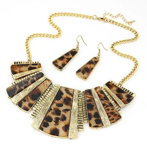 Europe and America Fashion Retro Leopard Necklace Sweater Chain Earrings Jewelry Sets