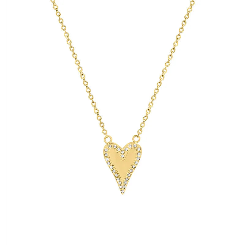 New 18K Gold Plated Stainless Steel Love Peach Heart Inlaid Zircon Design Pendant Necklace Accessories for Lady Gift