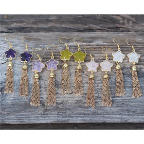 Bohemian Handmade Natural Amethyst Stone Star Charm Gold Chain Tassel Drop Earrings Designer Jewelry for Women Girls Wholesale
