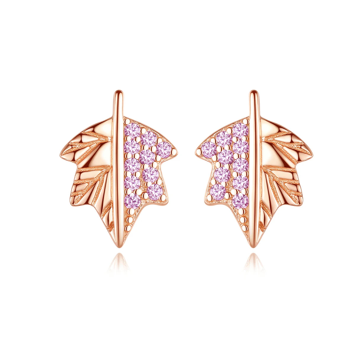 CZCITY Christmas Gift Real 925 Sterling Silver CZ Maple Leaf Earrings Gold Plated Clear Zircon Stud Earrings for Women