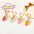 Heart Strawberry Keychain Cute Fruit Key Ring Enamel Strawberry Bag Charm Gift for Girls