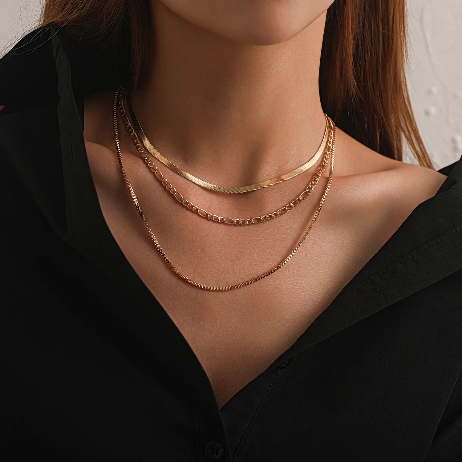 Vintage Multi Layer Chain Necklace for Women Trendy Multilayered Gold Snake Chain Choker Necklace Jewelry Party