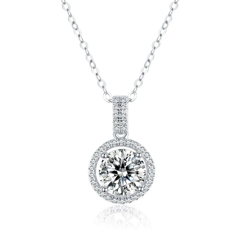 Luxury round Brilliant Cut 1CT 2CT Moissanite Pendant on 925 Sterling Silver Link Chain Necklace