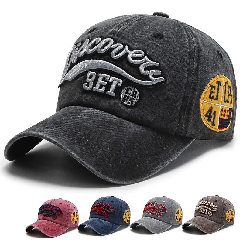 Men's Trendy Womens Korean Version Washed Retro Embroidery Letters Broken Peaked Cap Denim Baseball Hat