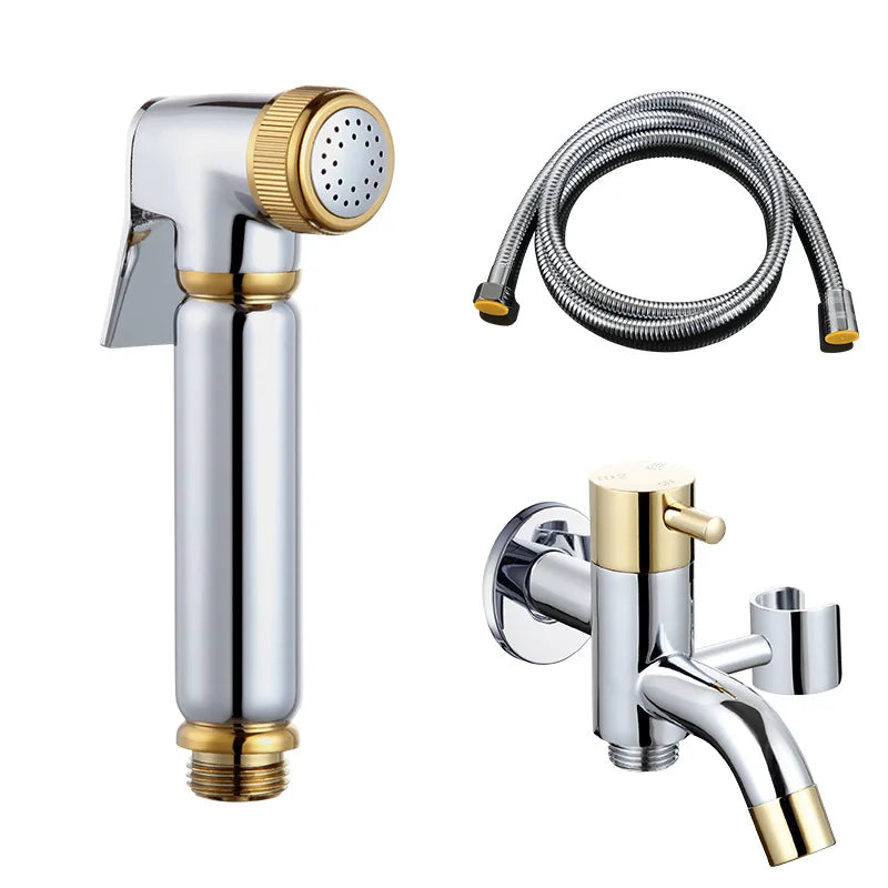 Brass Chrome Toilet Bidet Women's Pressurized Washer Toilet Shataff with Angle Valve Stainless Steel Hose for Home Hotel Use