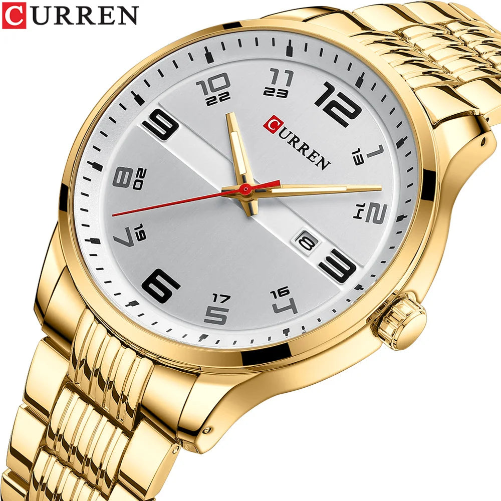 CURREN 8411 Men Sport Watch Top Luxury New Green Stainless Steel Band 22mm Width Waterproof Business & Gift Quartz Wristwatch