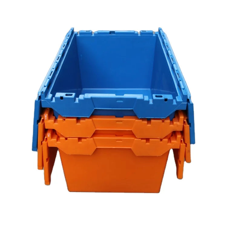 Plastic Storage Containers 80L Stackable Attached Lid Container PP Nestable Shipping Crates with Lids