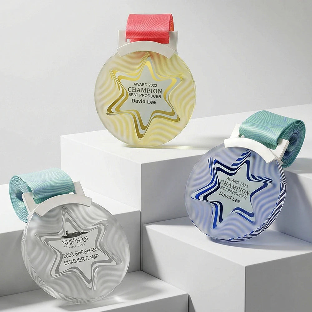 Jadevertu 2024 New Arrival Six-pointed Star Medal Metal Glass Medal