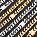 Hip Hop Stainless Steel Four Sides Grinding Cuban Chain Smooth Spring Buckle Titanium Steel Necklace Bracelet