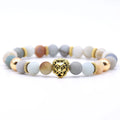 Gold Lion Head Gemstone Beaded Stretch Bracelet Charms 8mm Stone Protection Healing Quartz Crystal Stretch Beaded Jewelry