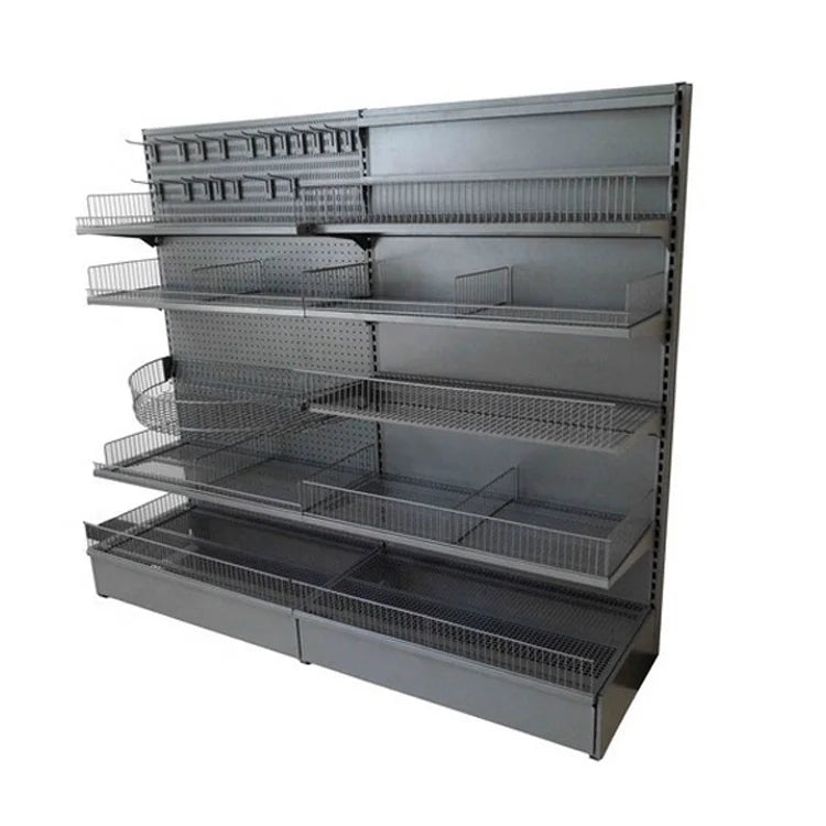 Double Surfaces Flat Supermarket Grocery Shelf Retail Standing Shelf Gondola Shelves