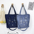 Korean Version of Canvas Bag Women's Shoulder Bag Large Capacity Female Small Fresh Hole Denim Bag Artistic Handbag