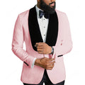 Pink White Pattern Men Suits 2 Pieces Black Shawl Lapel Costume Homme Groom Tuxedos Wedding Bridegroom Blazer 2 Pcs(Jacket+Pant)