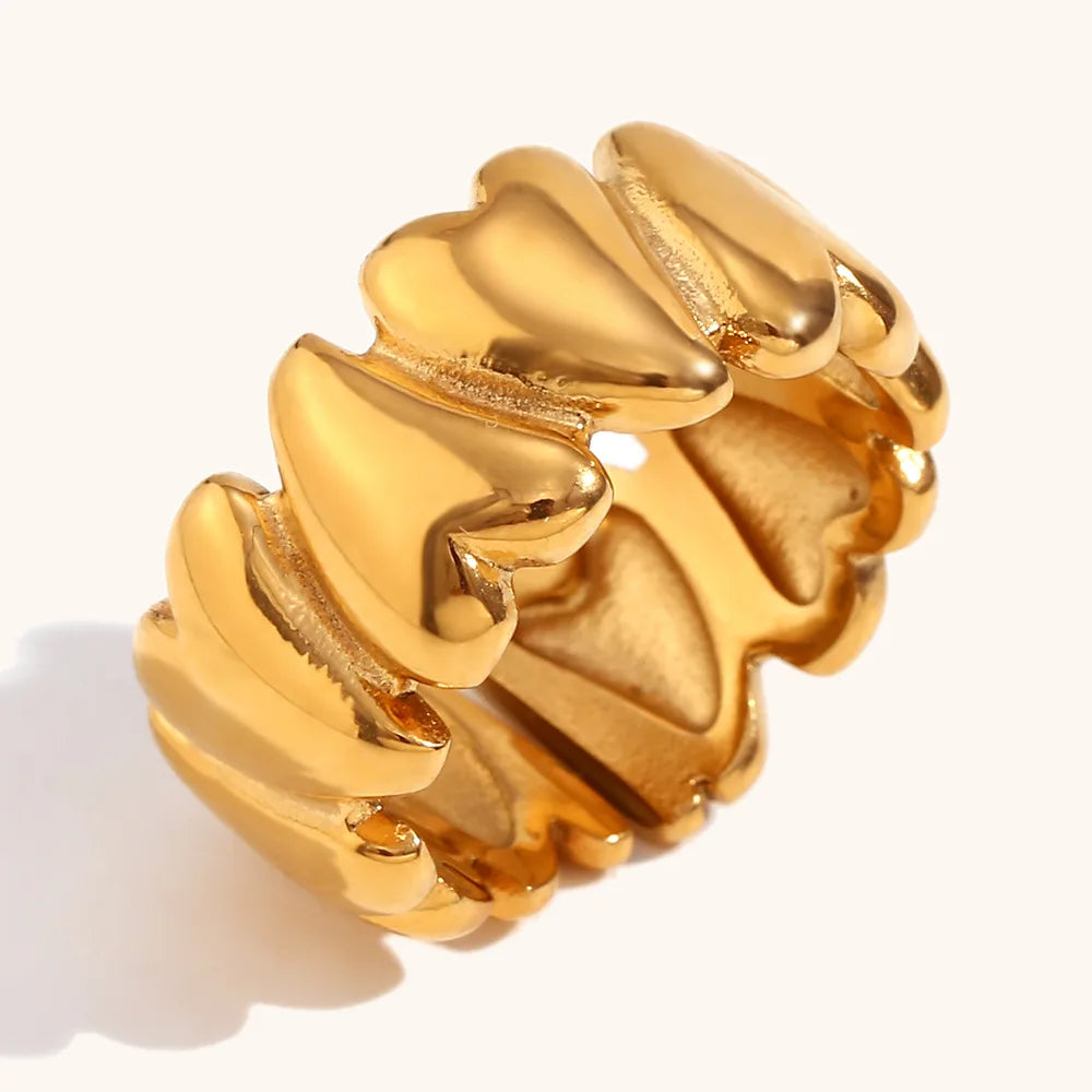 Trendy Tarnish Free Waterproof Fashion Jewelry Women Stainless Steel 18K Gold Plated Open Irregular Heart Chunky Ring