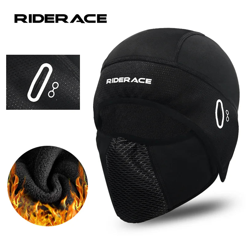 RIDERACE Syal Sepeda Tahan Angin Termal Topi Bersepeda Dingin Penutup Kepala Topi Hangat Olahraga Balaclava Velvet Masker Ikat