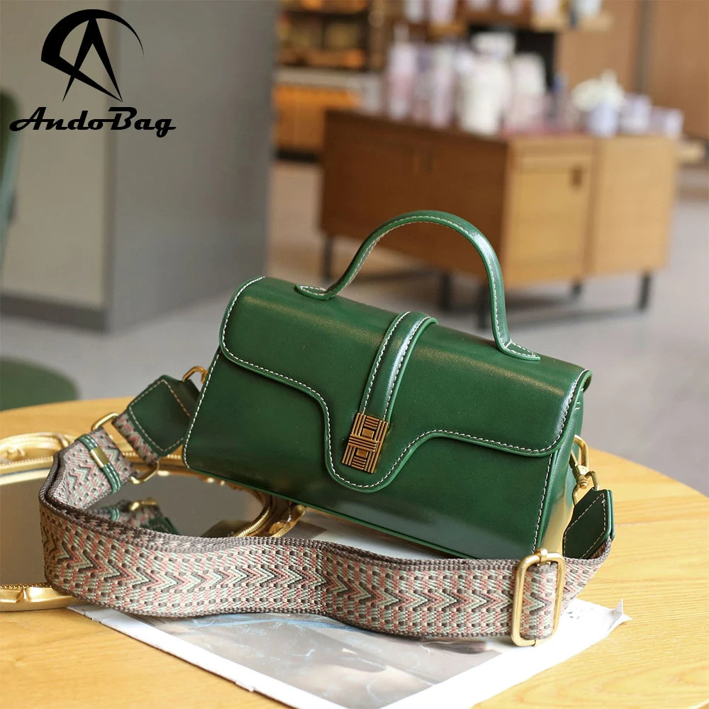 AndoBag Handbag for Women Fashion Genuine Cow Leather Commute Retro Shoulder Crossbody Bag Two Straps 77802-1