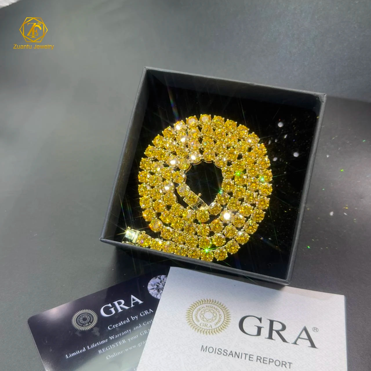 Hot Sale Yellow Moissanite Tennis Necklace S925 Sterling Silver Tennis Bracelet Hiphop Ice Out VVS Moissanite Tennis Chain