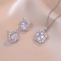 New Light Luxury Brass Pendant Necklace Fashion Jewelry Set Clear Square Zircon Earrings Necklace Jewelry Set for Woman