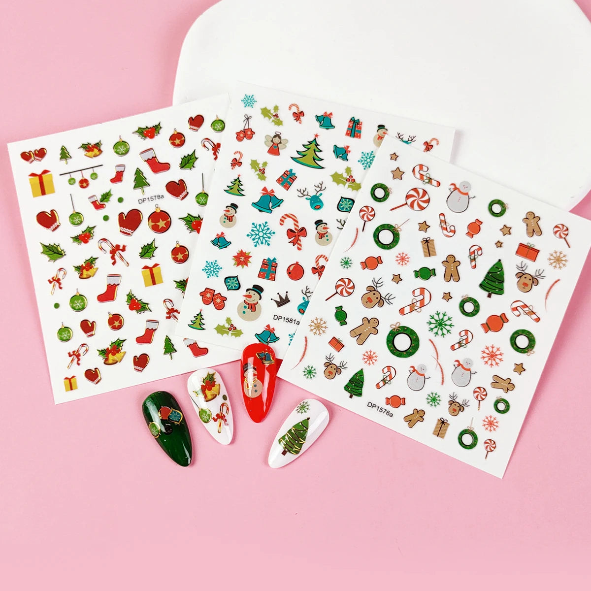 Five Ten GMPC/Sedex/ISO/EUDR 3D Gold Christmas Stanta Cartoon Art Nail Stickers Decals Non-Toxic Waterproof OEM Wholesale Luxury
