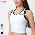 Janya Running Vest for Ladies with Logo Training Women's Breathable Workout Running Vest Color Blocking Crop Tank Top Fixed Pads