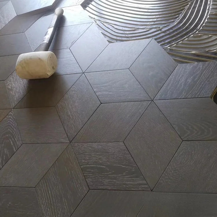 Diamond-shaped Hexagonal Engineered Wood Flooring Waterproof & Scratch-Resistant for Home/Commercial Use