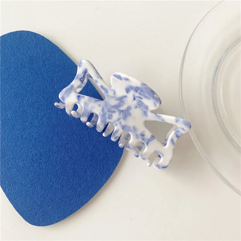 Pinzas Para El Cabello Por Mayor INS Hairpin Ladies Back Acetate Clip Chinese Style Blue and White Porcelain Acetate Hair Claw