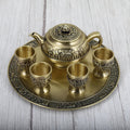 QIAN HU High-End Embossed Enamel Bronze Coffee Tea Set 4 Cups Vintage Tray for Home Decor Hotels 200ml Vintage for Parties