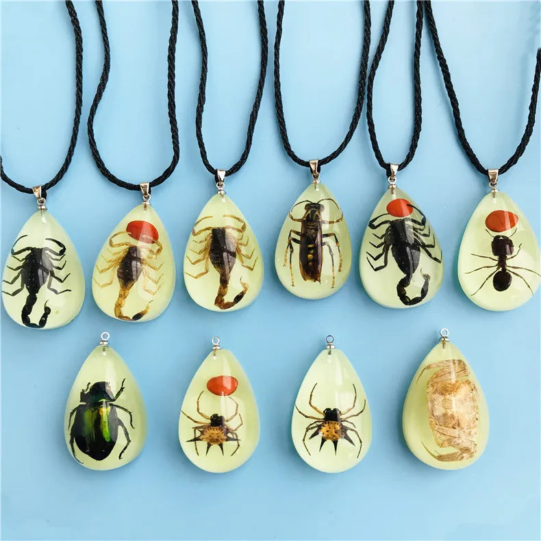 Resin Real Insects Necklace Charms Jewelry Summer Gift Scorpion Ants Pendant Necklace Luminous at Night