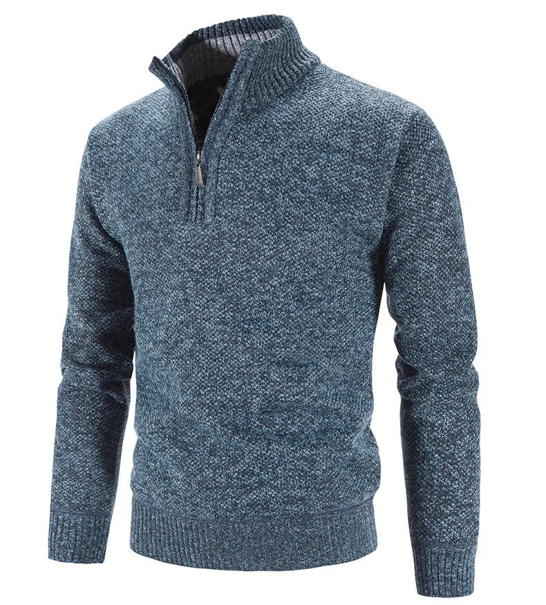 Solid Color Men Knitted Sweater Autumn Winter Knitwear Long Sleeve Turtleneck Zipper Neck Male Pullover Sweatshirt Outerwear