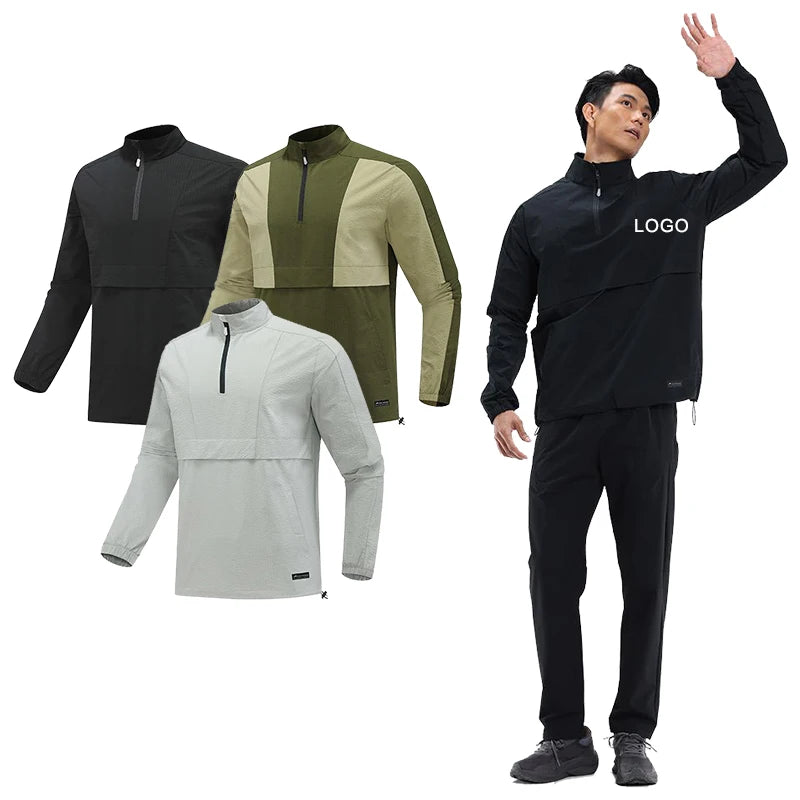Men's Autumn and Winter New Long Sleeve Half Pull Casual Sports Jacket Color Blocking Outdoor Fitness Clothes Running Training