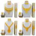 Ready to Ship African Nigeria Hollow Flower Necklace Bracelet Jewelry Set  Gold Plated Wedding Rings for Indian Bride