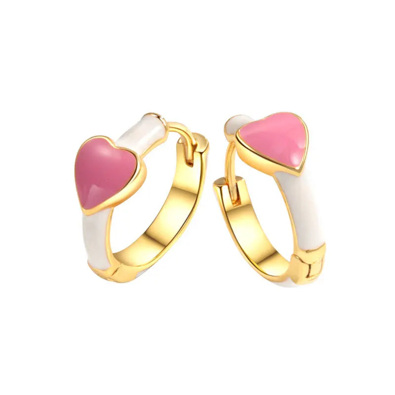 Chic Dainty Jewelry Heart Decor Hoop Piercing Earrings Women Ear Buckle Sweet Earring Party Gift