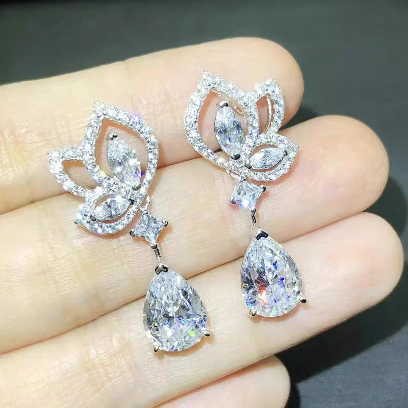 CAOSHI Graceful Water Drop Design Crystal 3A Zircon Earrings for Fashion Party Wedding Silver Plated Pendant Earrings for Women