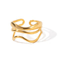 Minimalist Stainless Steel Geometric Multi-layer Water Ripple Open Ring Trendy Charm Chic Waterproof Jewelry