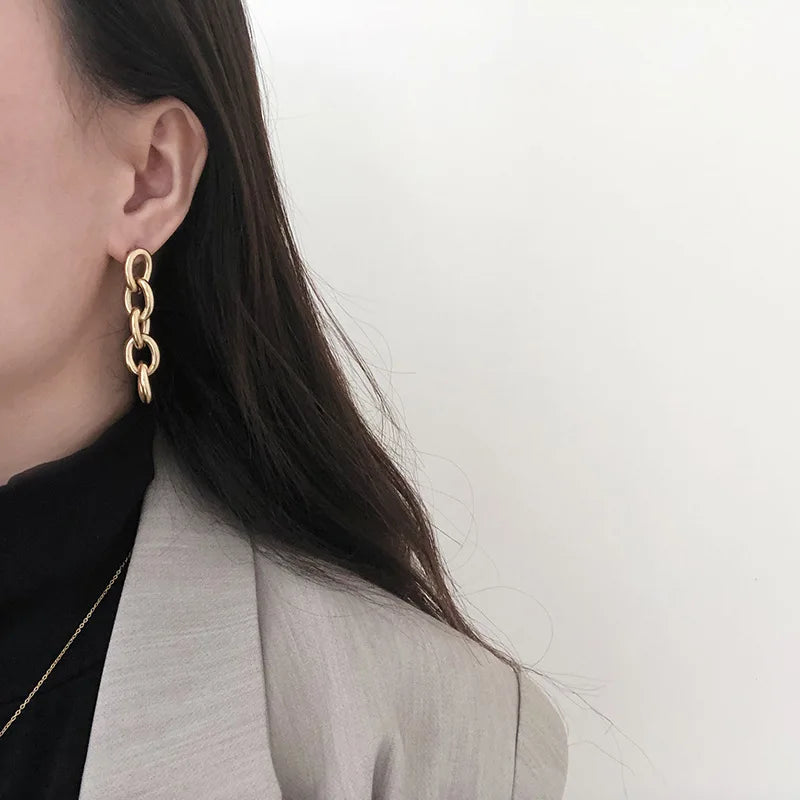 Women Love Stainless Steel Huge Heavy Link Chain Stub Earrings