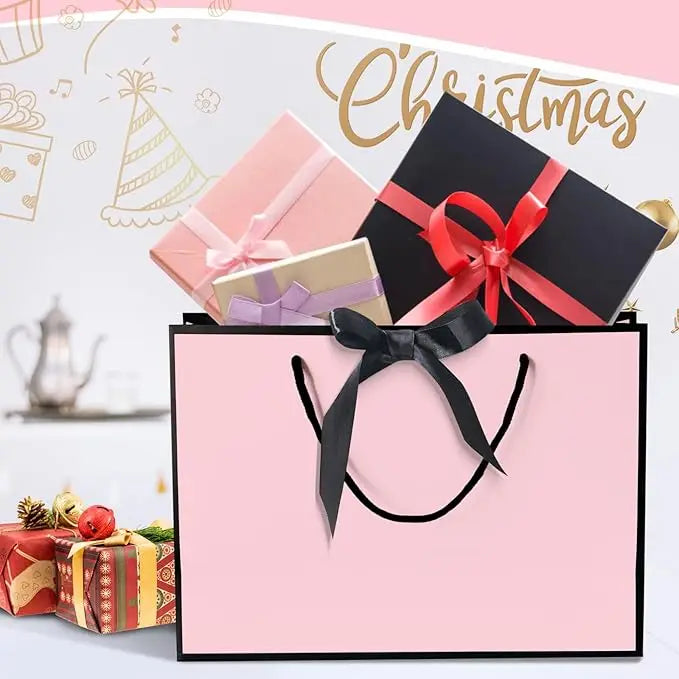 Bow-tie Ribbon White Card Paper Gift Bag with Handle the Best Choice for Shopping Holidays