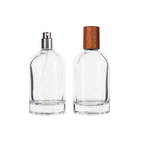 100ML 50ml 30ml Empty Perfume Bottles Bayonet Crimp Pump Sprayer Fragrance Packaging Glass Atomizer with Wood Lid