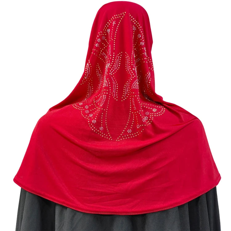 Women Girls Kid Glitter Rhinestone Muslim Turban Hijab Cap Islamic Modesty Long Head Wrap Scarf Shawl Short Khimar Headscarf