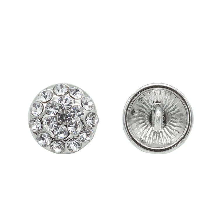 Fashion Silver Plated Nickel-Free Custom Made Round Shank Rhinestone Metal Zinc Alloy Button for Garment