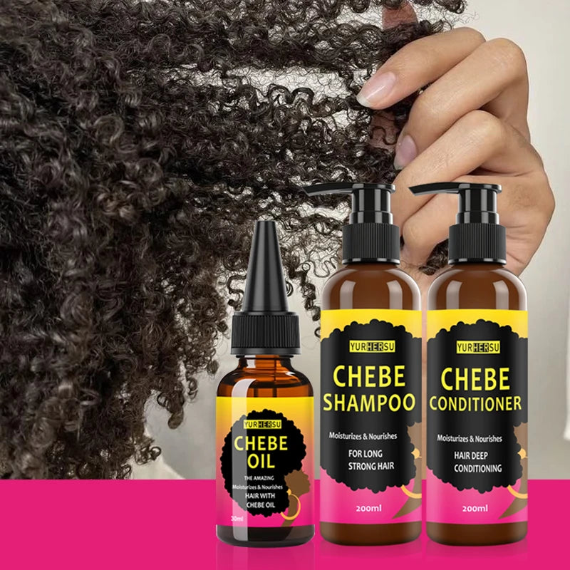 YURHERSU Chebe Hair Care Set Hair Loss Treatment Organic Natural Nourishing Shampoo Conditioner Cream Hair Treatment