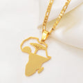 18k Gold Plated Africa With Moon Tree Branches Multilayer Necklace Stainless Steel Africa Map Pendant Necklace African Jewelry