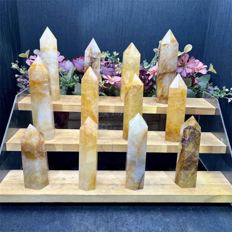 Natural Crystals Wholesale Golden Healer Yellow Fire Quartz Hematoid Tower for Decoration