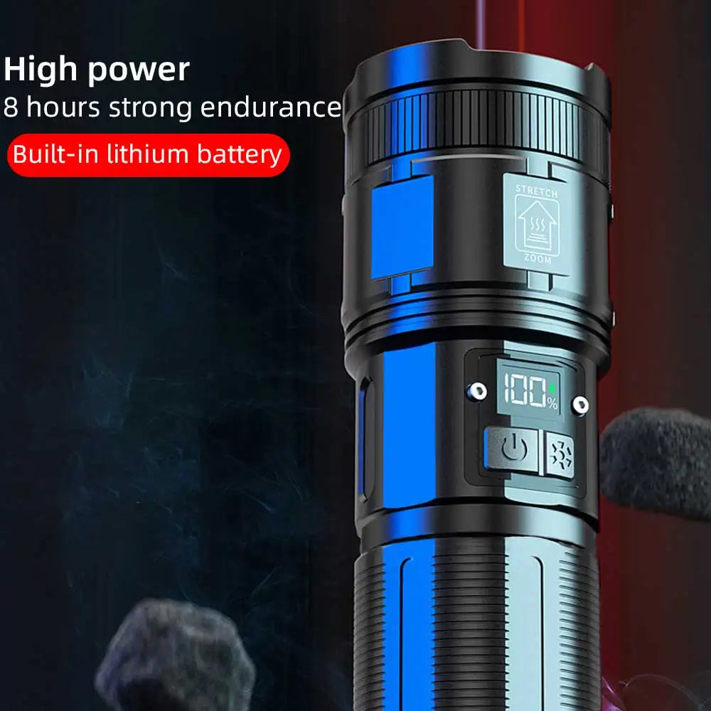 Indoor Rechargeable High Power Flashlight P90 Aluminum Alloy Camping 1000m+ 3000+ Lumens Super Bright IP44 Waterproof 5 Modes