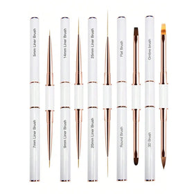TSZS High Quality Nylon Hair Double-Ended 5pcs Nail Art Brushes Set White Metal Handle Acrylic Nail Art Liner Brushes
